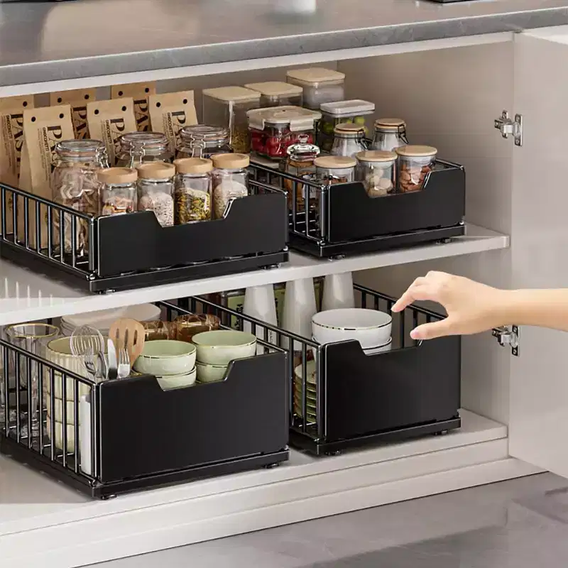 Pull Out Kitchen Cabinets Organizer, Pantry Pull Out Shelves, Metal Slide Out Storage Drawers No Drill Slide Out Drawers