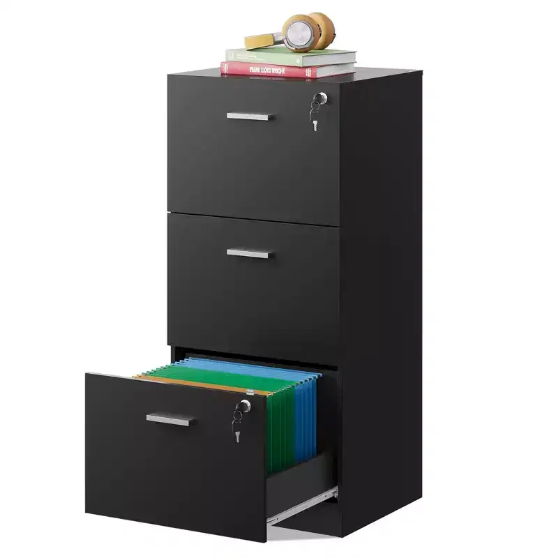 GALAXHERO 3-Drawer Vertical Wooden File Cabinet with Lock - Home Office Storage & Printer Stand for Letter/A4 Sizes