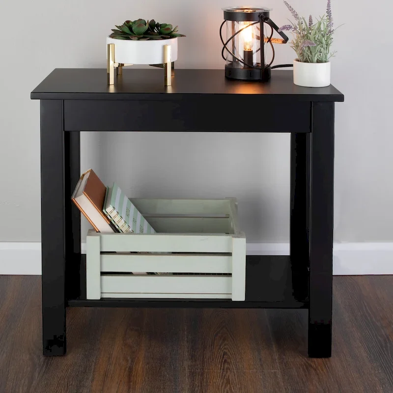 Narrow Side Table with Charging Station and Storage Shelf