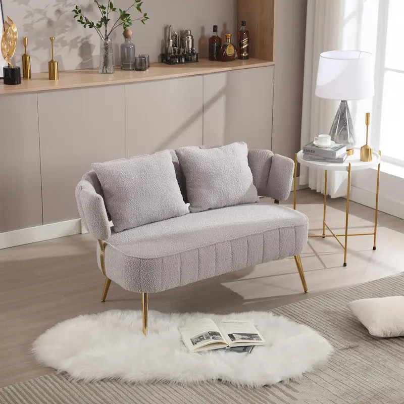 Modern Upholstered Armsofa Tufted Sofa with Metal Frame