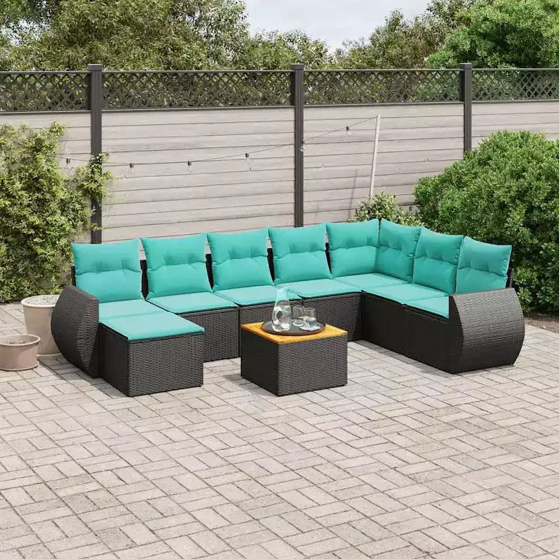 vidaXL 9 Piece Garden Sofa Set with Cushions, Poly Rattan Outdoor Sectional Patio Furniture