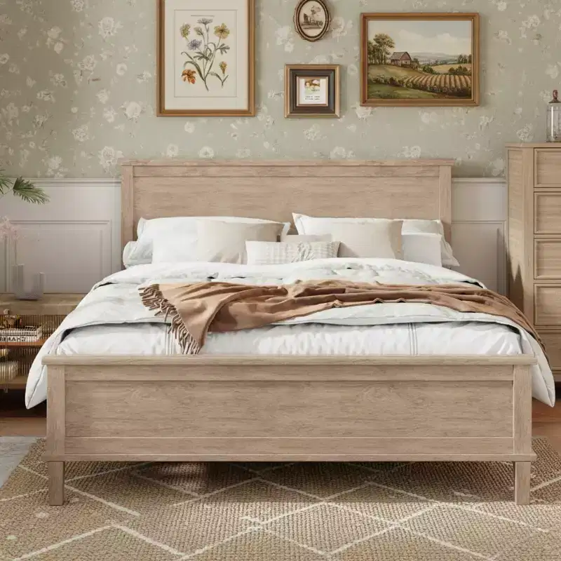 Polibi Mid-Century Modern Solid Wood Platform Bed