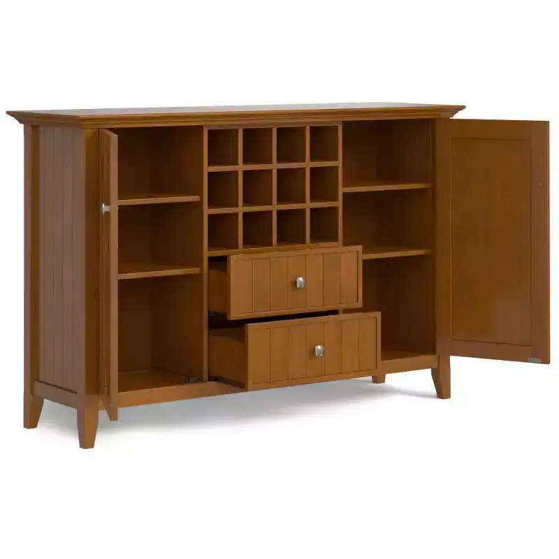 Sideboard Buffet with Storage, Adjustable Shelves & Bronze Knobs - : Holds 12 Bottles, Solid Wood