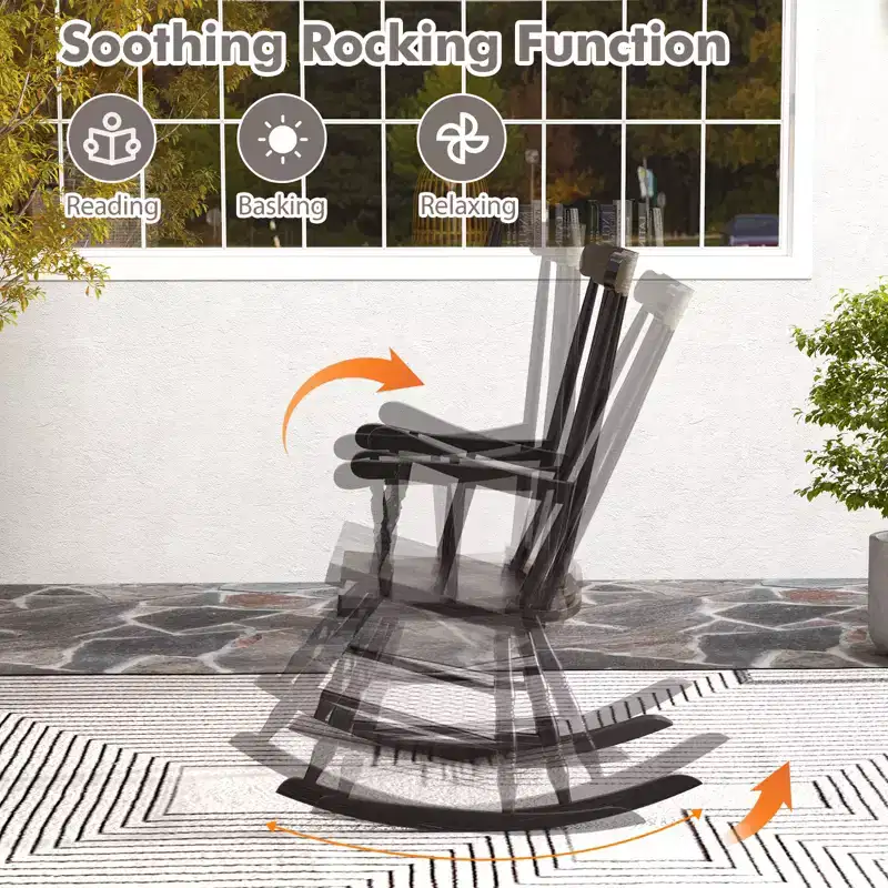 Costway Set of 2 Wood Rocking Chair Glossy Finish White\ Coffe
