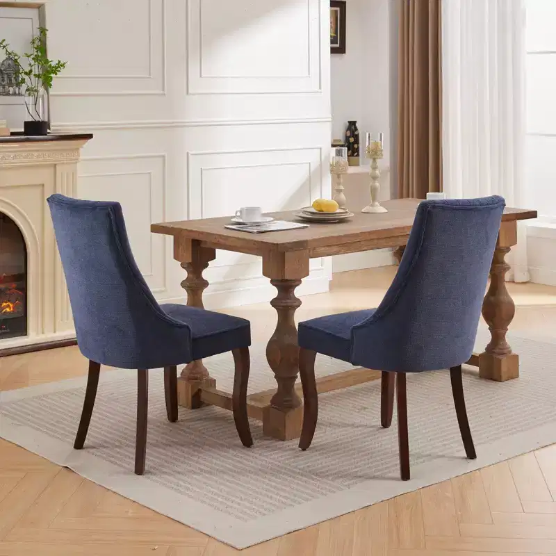 CLIHOME Set of 2 Rayon Cloth Flocking Linen Dining Chairs Channel Kitchen Dinner Chair Comfy Fabric Upholstered Accent Chair