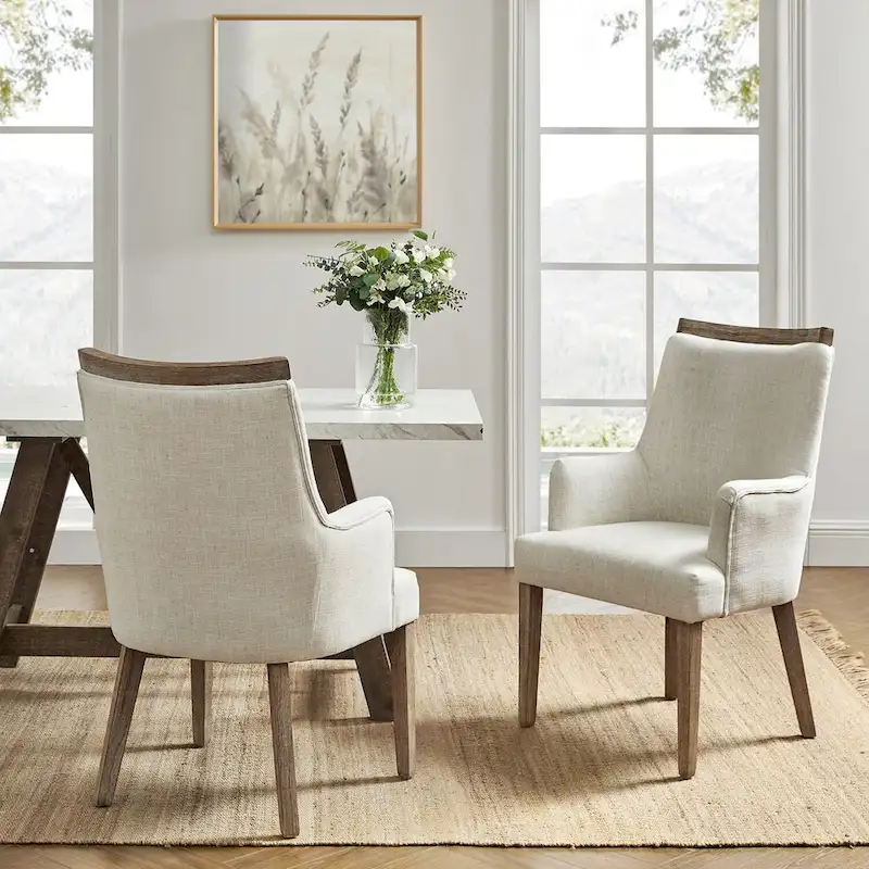 Albert Farmhouse Upholstered Solid Wood Dining Chair Set of 2 by HULALA HOME