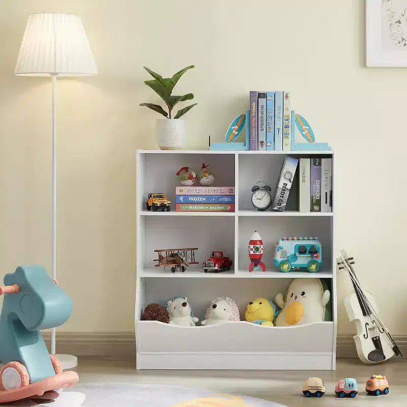 White Toy Organizers and Storage Kids Bookshelf and Bookcase Ideal for Playroom