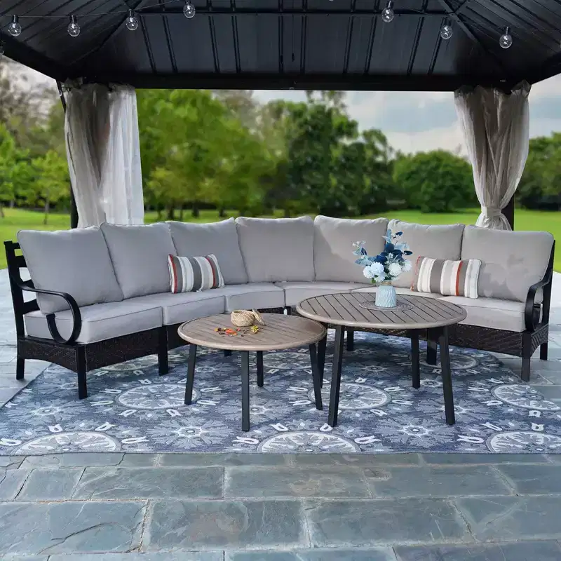 Captiva Designs 8pc 6-Seat Half-Moon Curved Outdoor Patio Conversation Set with Coffee Tables