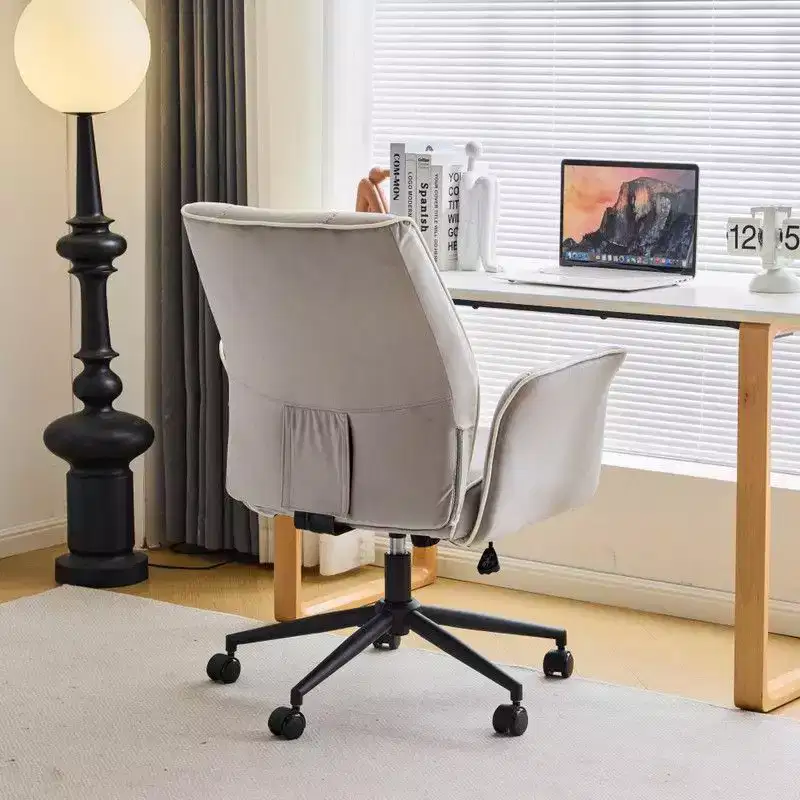 Karl Home | 28.5 inch White Velvet Dovetail Swivel Office Chair With Wheels