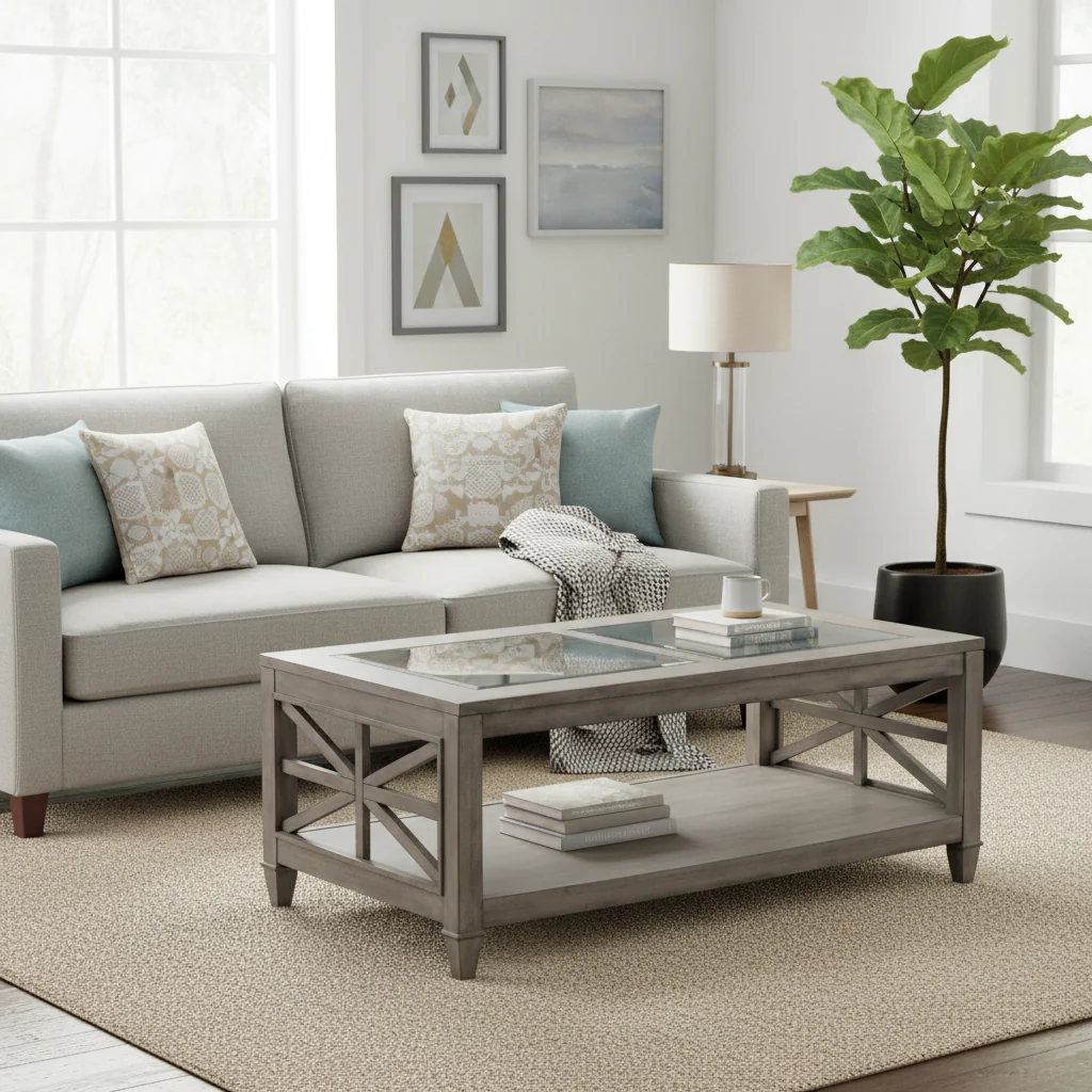 45.5 in. 19 in. Large Rectangle Glass Coffee Table,1-Tier Shelf