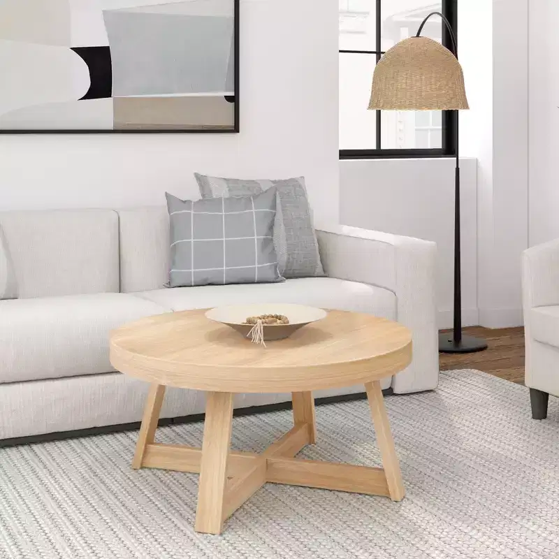 Plank+Beam Classic Solid Wood Round Coffee Table, 36 Farmhouse Table for Living Room