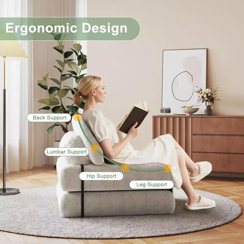 Folding Sofa Bed, Futon Sofa Bed, Floor Folding Couch for Living Room, Convertible Sleeper Chair with Pillow Foldable Mattress Back Support