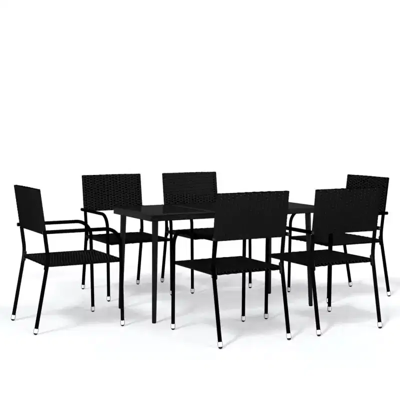 vidaXL Garden Dining Set Black PE Rattan, Powder-Coated Steel, Glass - 55.1 Table Length Black 6