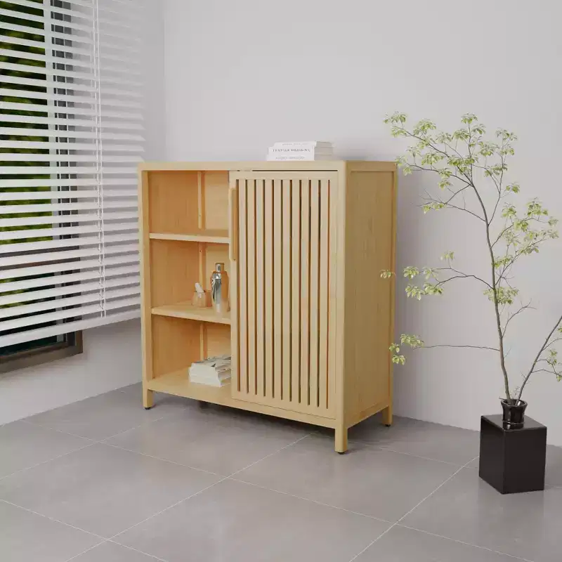 Okak Bamboo Shoe Cabinet, Narrow Shoe Rack with 2 Doors and 3 Shelves, Shoe Storage for Entryway, Foyer, Hallway, Bedroom