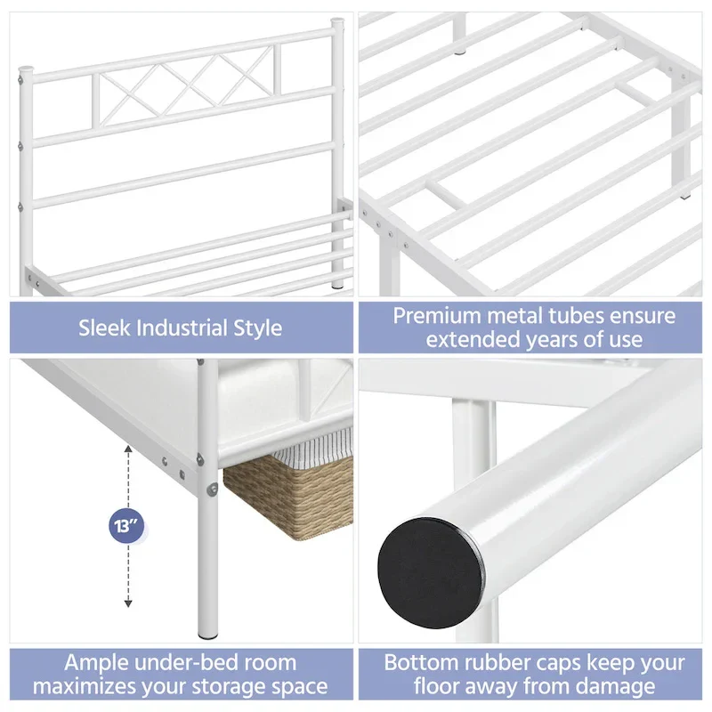 Metal Bed Frame with Slatted Base