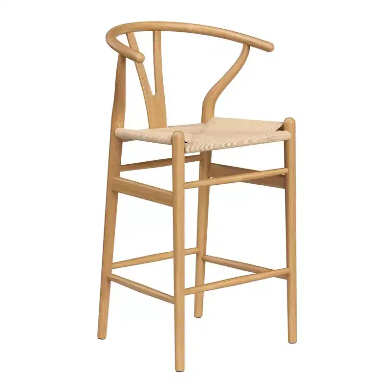 27 Beige and Natural Solid Wood Counter Height Bar Chair