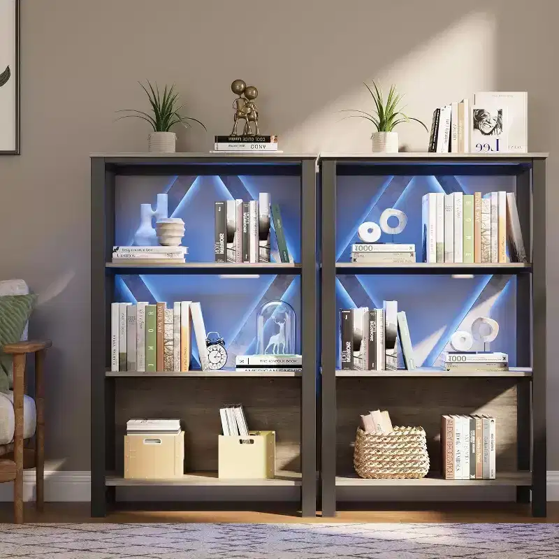 Industrial Bookcase - Modern Metal Display Shelf Organizer for Living Room or Office