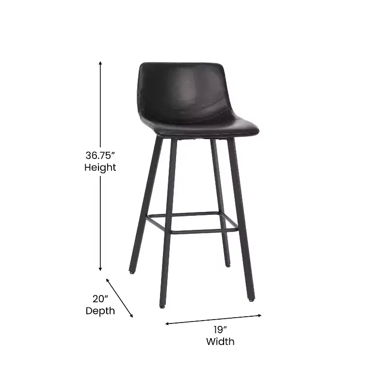 Merrick Lane Set of 2 Modern Upholstered Stools with Contoured, Low Back Bucket Seats and Iron Frames