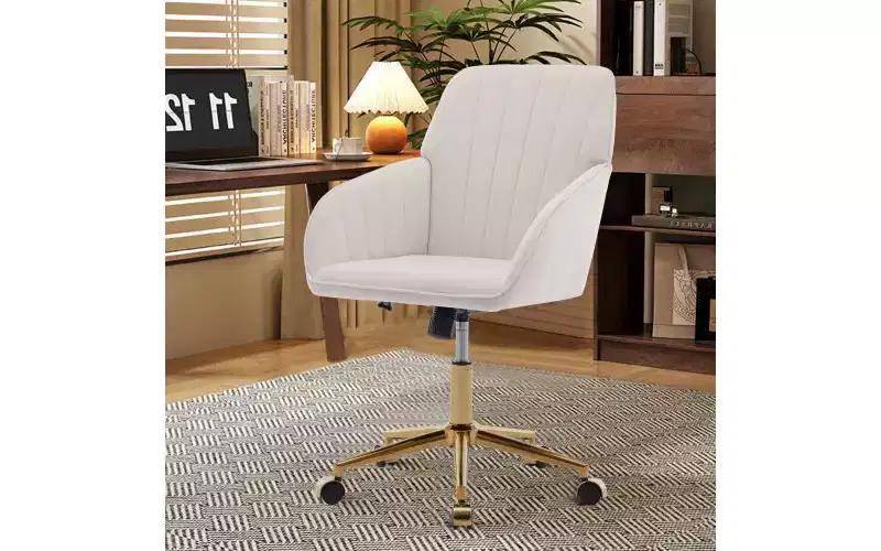 Luxury Ergonomic Office Chair, Velvet Home Office Desk Chair with Gold-Plated Metal Base, Adjustable Swivel Chair Vanity Chair