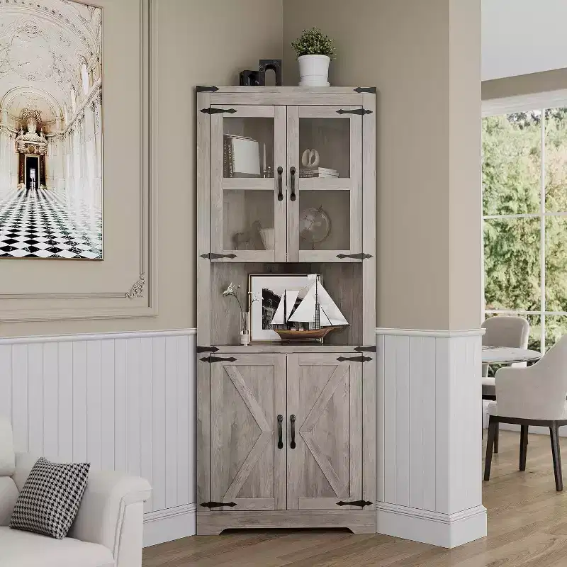 6-Tier Corner Storage Cabinet with Doors  Space-Saving Floor Shelf for Bathroom, Kitchen, Living Room, Multi-Purpose Organizer for Small Spaces
