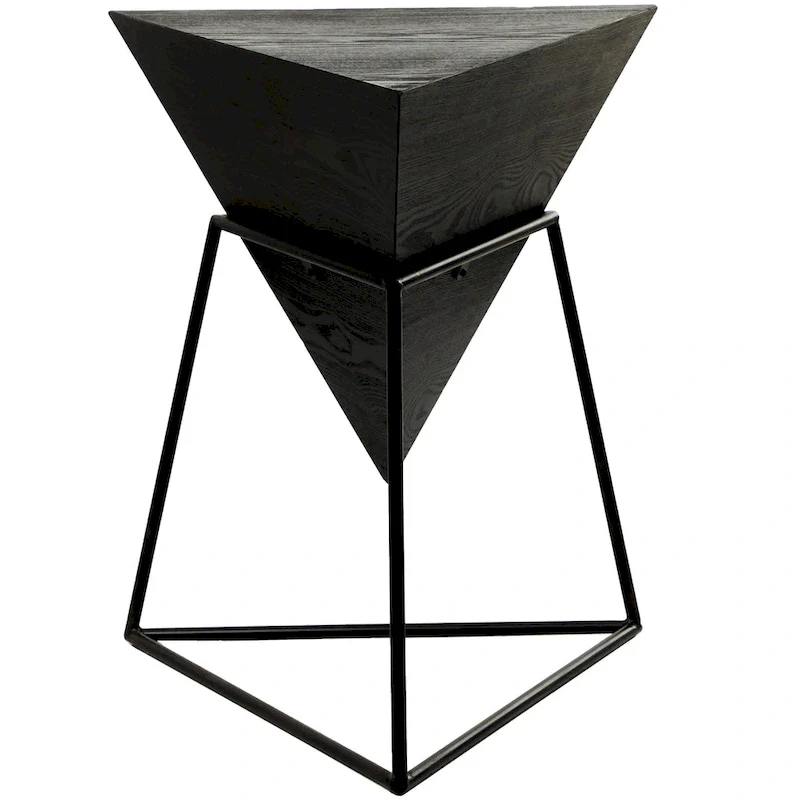 Wood Geometric Inverted Pyramid Accent Table with Metal Stand | Black or White
