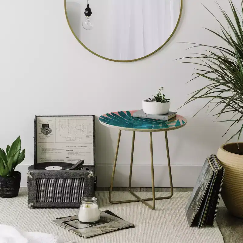 Emanuela Carratoni Palms Side Table with Gold Aston Legs - Deny Designs: Baltic Birch Top, Artist-Designed