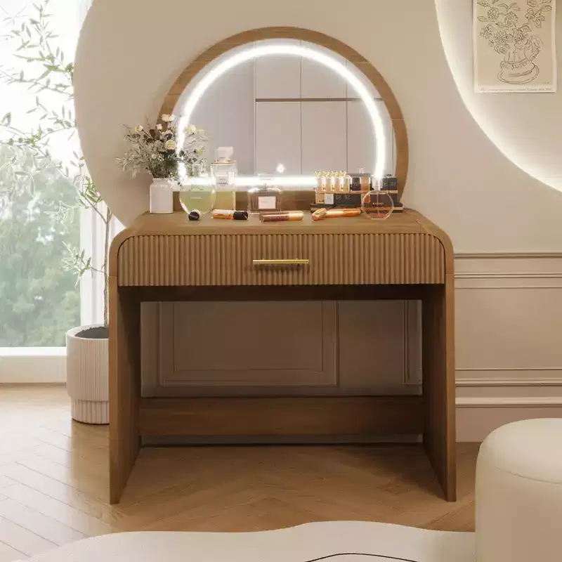 39-inch Wavy Texture Vanity with Touchscreen and Built-in LED Lighting, Featuring One Drawer, Ideal for Bedrooms, Espresso