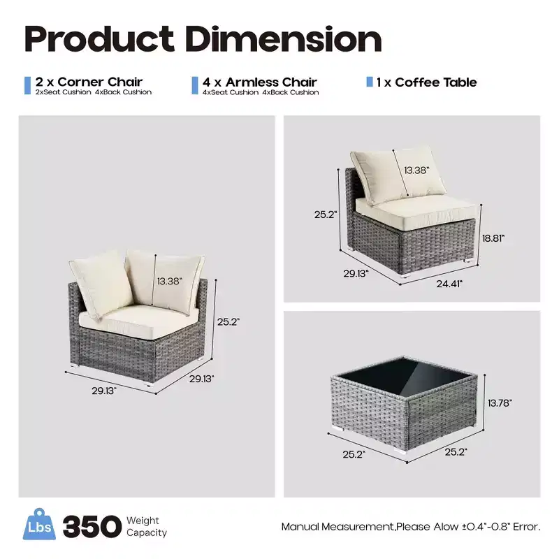 HOMLUX 7 PCS Patio Seating Conversation Sets Outdoor Modular Sectional Sofa Set for Deck Yard Balcony Poolside
