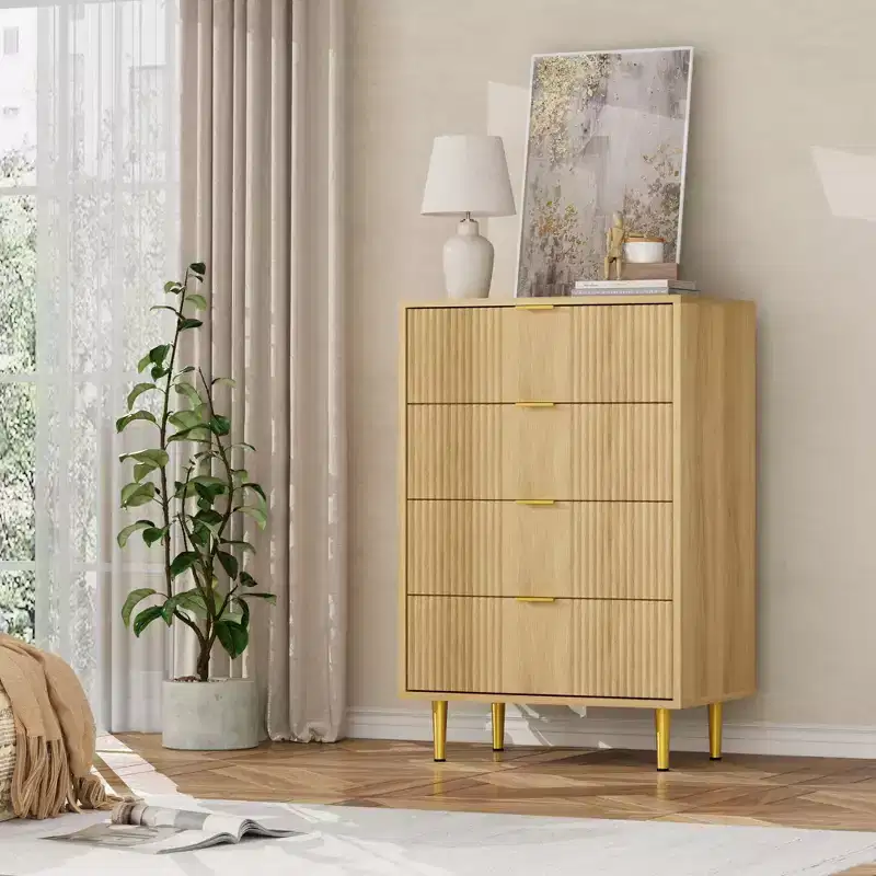 4 Drawer Storage Chest of Drawers with Vintage Metal Handles, Deep Chest of Drawers for Bedroom, Living Room, Hallway & Entrance