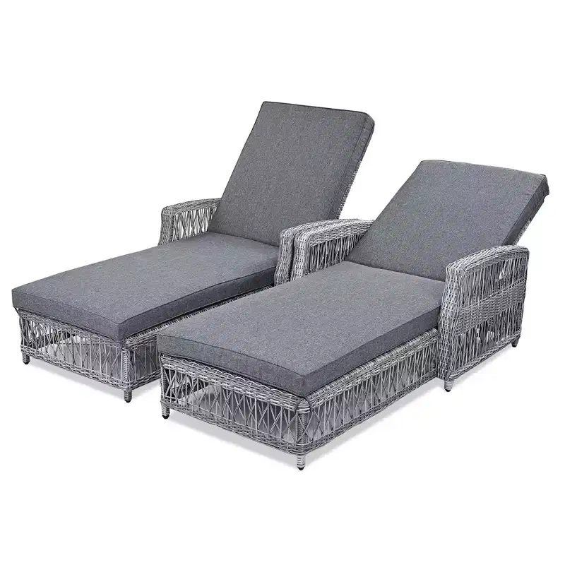Merax 2-Piece Outdoor Wicker Lounge Chairs with Adjustable Recliners & Soft Cushions
