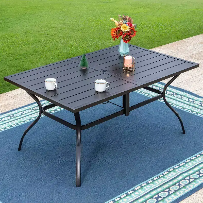 7pc Outdoor Dining Set with 7 Position Adjustable Chairs & Metal Frame Table with Umbrella Hole - Captiva Designs