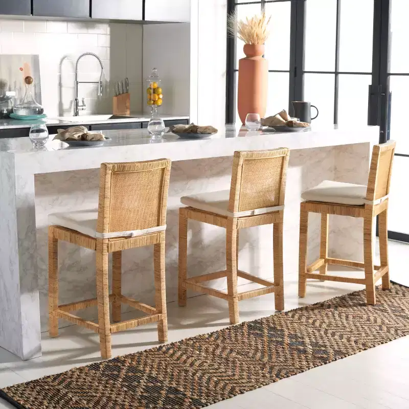Cane Counter Stool With Cushion White/Natural