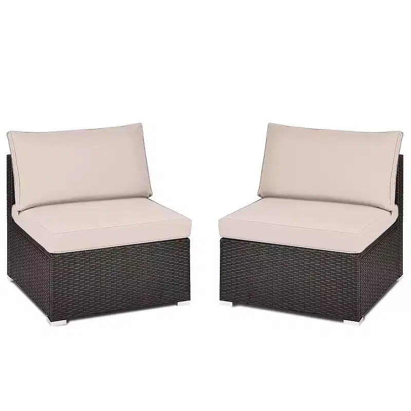Costway 2PCS Patio Rattan Armless Sofa Sectional Conversation Furniture Set W/Cushion