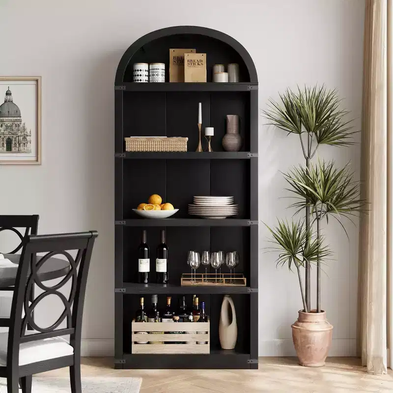 GustoWave 5 Shelf Arched Bookshelf ,71.65in Tall Bookcase,Farmhouse Display Storage Rack,Black