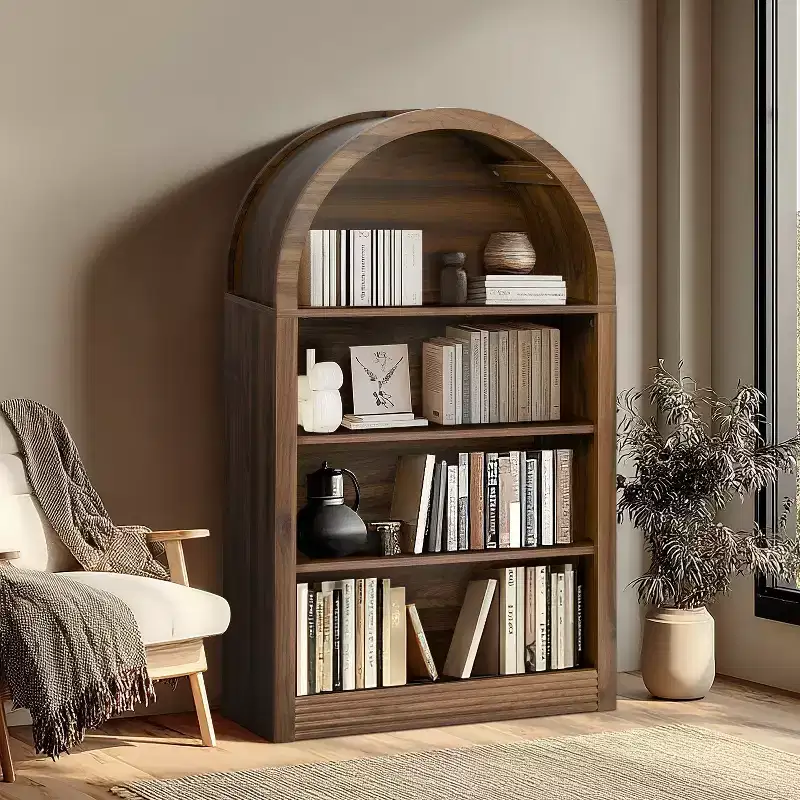 Small Black Arched Bookcase with 4-Tier Storage