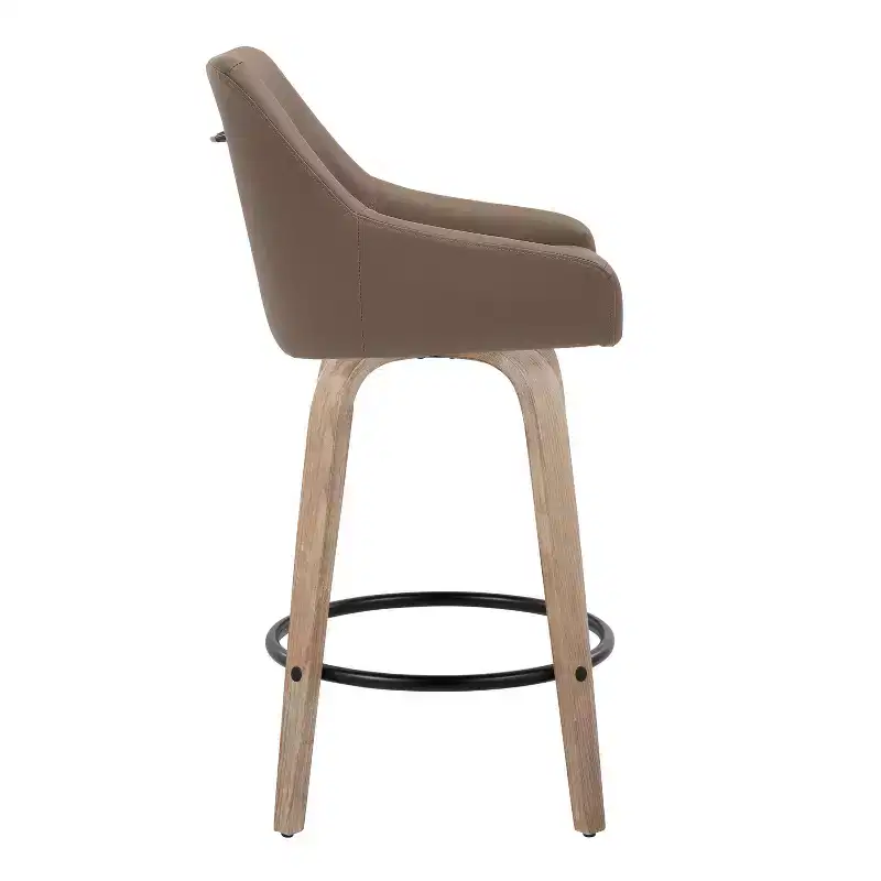 LumiSource Set of 2 Hannah Counter Height Barstools Whitewashed Wood