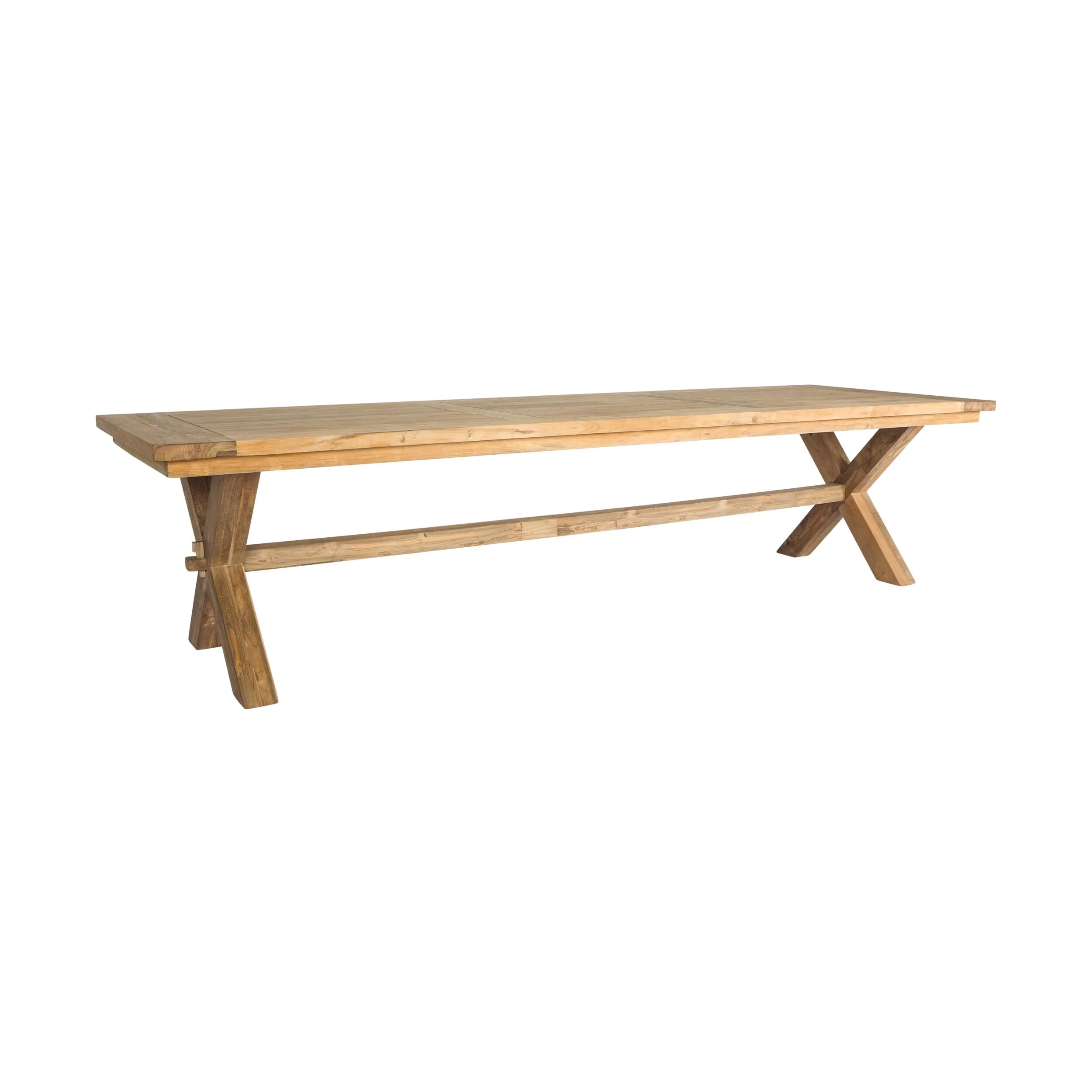 Reclaimed Teak Cross Leg Solid Timber Dining Table Natural 320cm