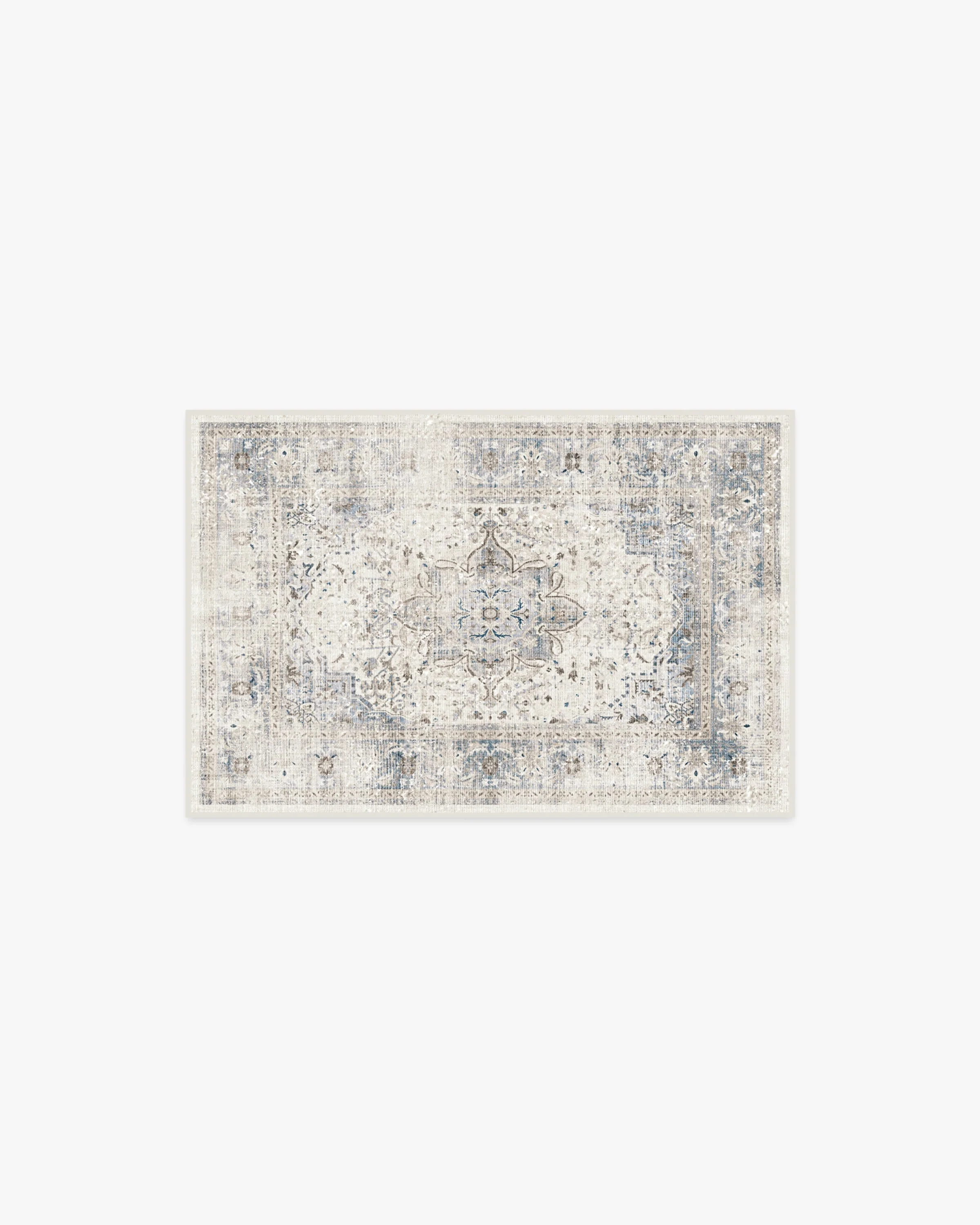 Vintage Chic Flatwoven Rug with Washable Sapphire Floral Medallion for Bedroom & Living Room