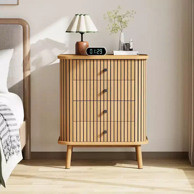 4 Drawer Dressers, Chest of Drawers for Bedroom, Nightstand, Spacious Storage Boho Wicker Dresser with Wood Legs for Living Room Hallway