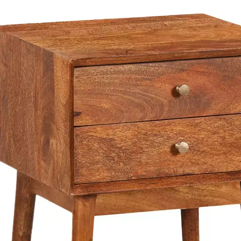 Royal Hampton Bedside Nightstand Table with 2 Drawers and Brass Knobs, Mango Wood Construction