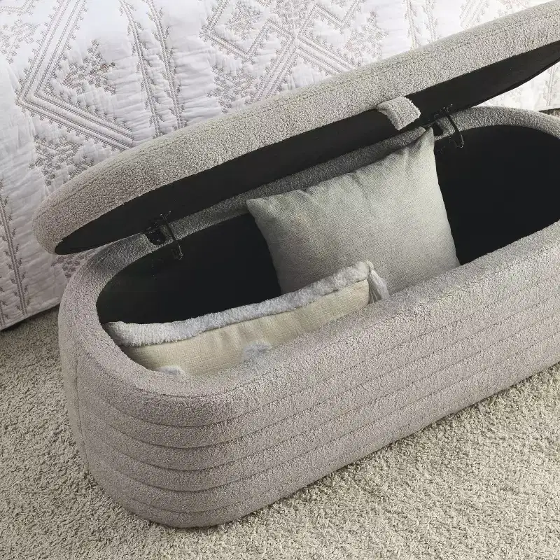 GustoWave Upholstered Modern Storage Ottoman Bench, Footrest Padded Seat with Safety Hinge, Linen Fabric, 18.5''D x 45.5''W, Grey