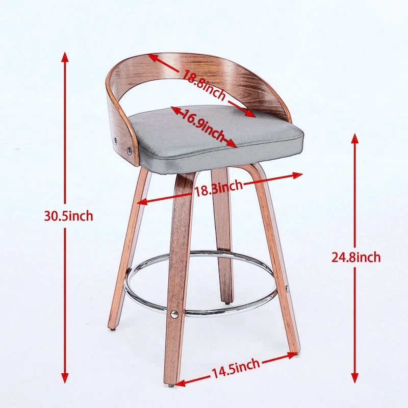 Counter Height Barstools Set of 2, Dining Chairs with Soft Cushion Seat, Kitchen Stool Island with Footstool and Low Back