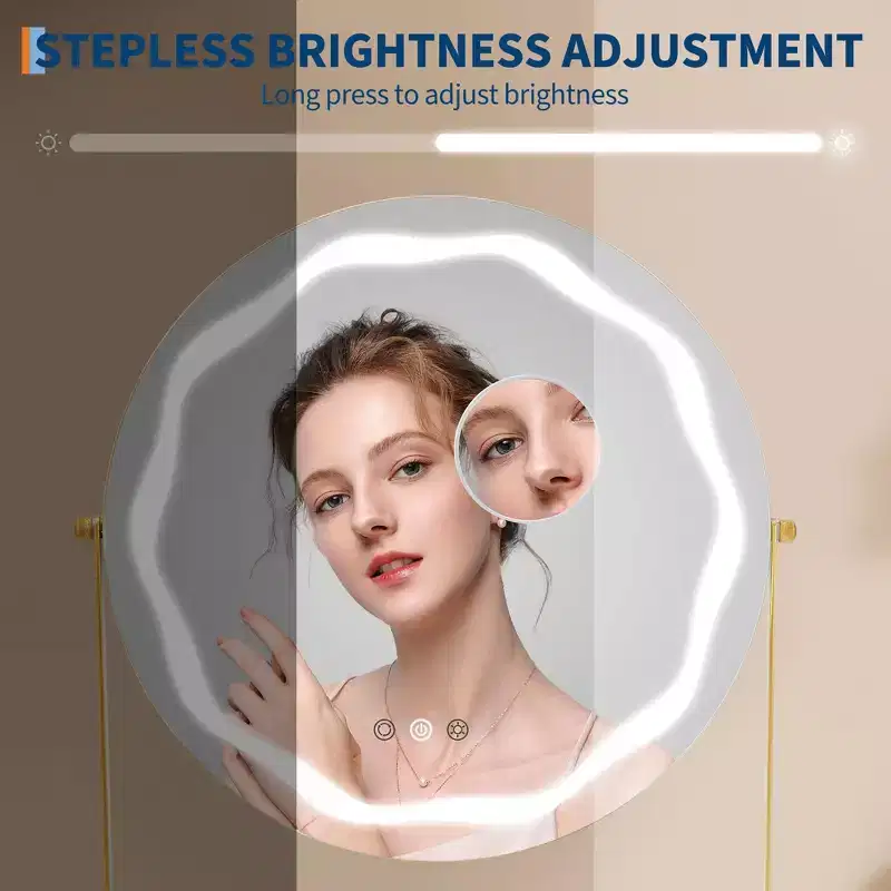 Round Vanity Mirror with Removable Storage Box, Three Colors Dimmable, 360Rotatable, Suitable for Desktop, Bedroom, Easy Assembly, Gold