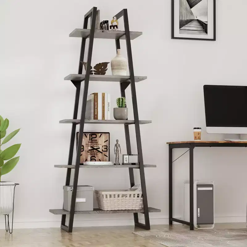 Tall 5-Tier Industrial Wood Bookshelf – Open Rustic Design, Standing Display Shelves