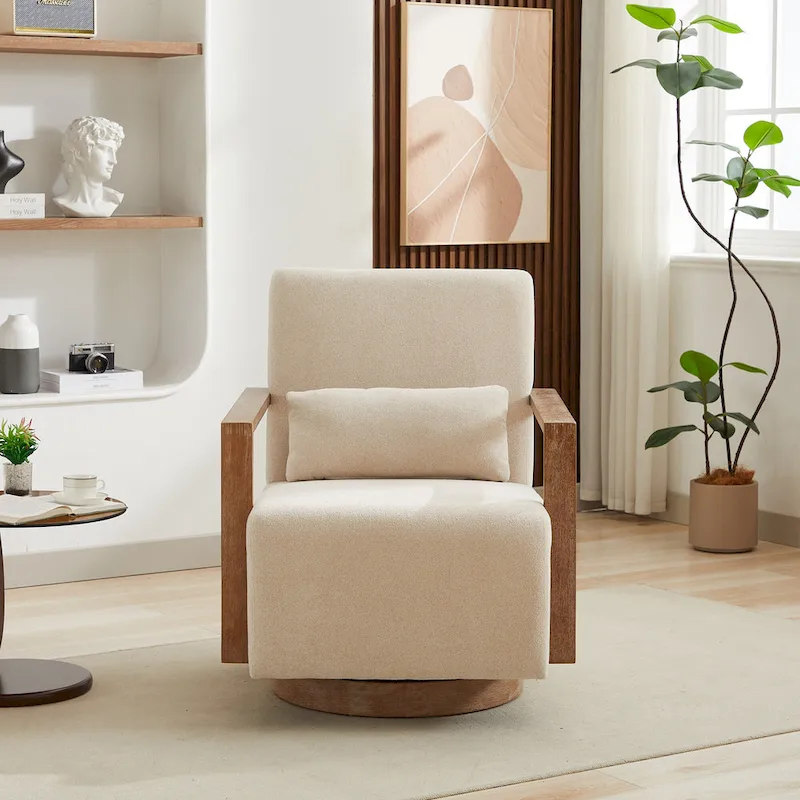 30.31 Linen Blend Upholstered 360 Swivel Accent Chair