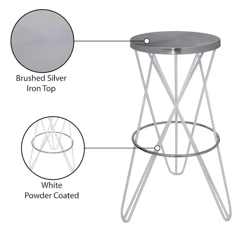 White Round Iron Bar Stool, Backless, Seats 1