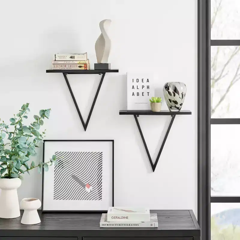 15.7 x 13.5 Set of 2 Reversible Triangle Accent Wall Shelves