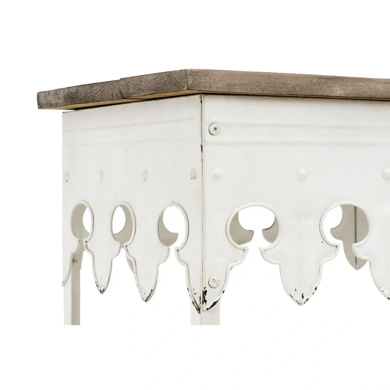 Zinc-Finished Metal and Wood Scalloped Edge Sofa Table