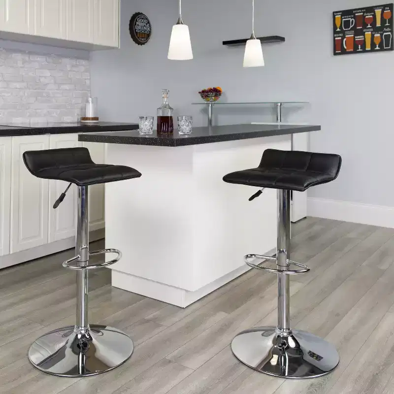 Emma and Oliver Quilted Wave Seat Adjustable Height Barstool with Chrome Base