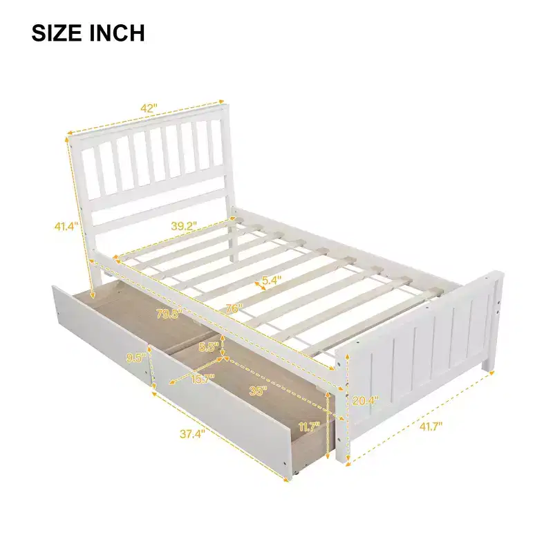 Twin Size Platform Bed with 2 Drawers for Bedroom and Guest Room